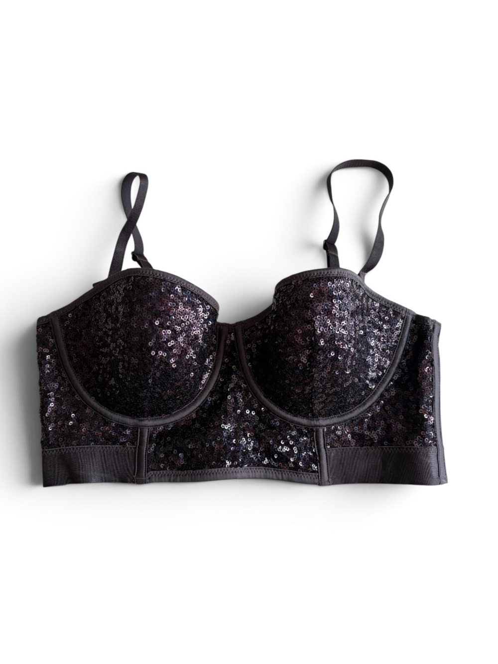 H&M Sequin Bustier Crop Bra Top 36B Charcoal Grey Iridescent Adjustable